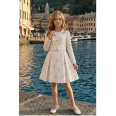 طقم فستان - أبيض - بنقشة زهور مع جاكيت لبنات السن المحير 36299