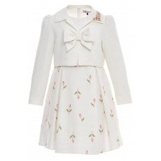 طقم فستان - أبيض - بنقشة زهور مع جاكيت لبنات السن المحير 36299