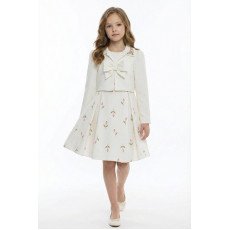 طقم فستان - أبيض - بنقشة زهور مع جاكيت لبنات السن المحير 36299