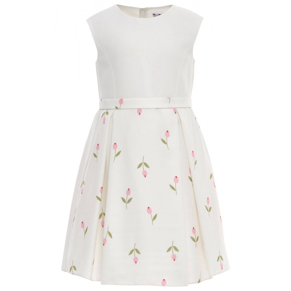 طقم فستان - أبيض - بنقشة زهور مع جاكيت لبنات السن المحير 36299