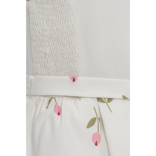 طقم فستان - أبيض - بنقشة زهور مع جاكيت لبنات السن المحير 36299