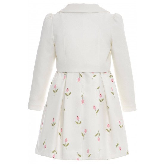 طقم فستان - أبيض - بنقشة زهور مع جاكيت لبنات السن المحير 36299