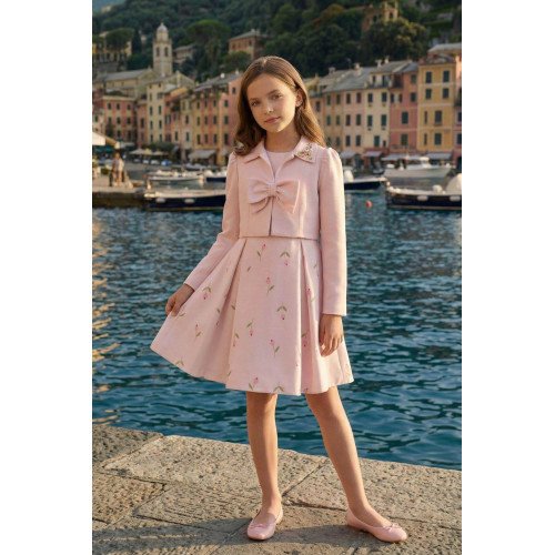 طقم فستان - وردي - بنقشة زهور مع جاكيت لبنات السن المحير 36299
