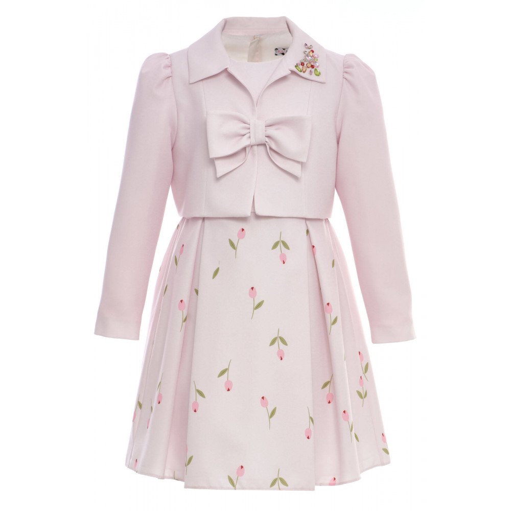 طقم فستان - وردي - بنقشة زهور مع جاكيت لبنات السن المحير 36299