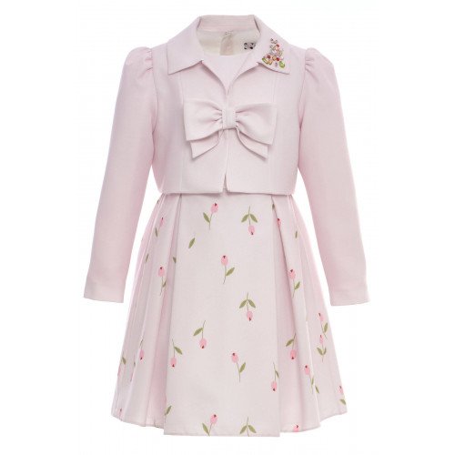 طقم فستان - وردي - بنقشة زهور مع جاكيت لبنات السن المحير 36299