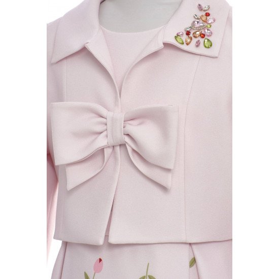 طقم فستان - وردي - بنقشة زهور مع جاكيت لبنات السن المحير 36299