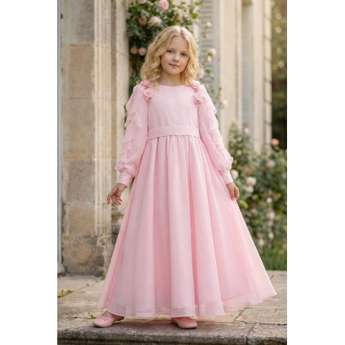 فستان شيفون ماكسي - وردي - لبنات السن المحير والمحجبات 36382