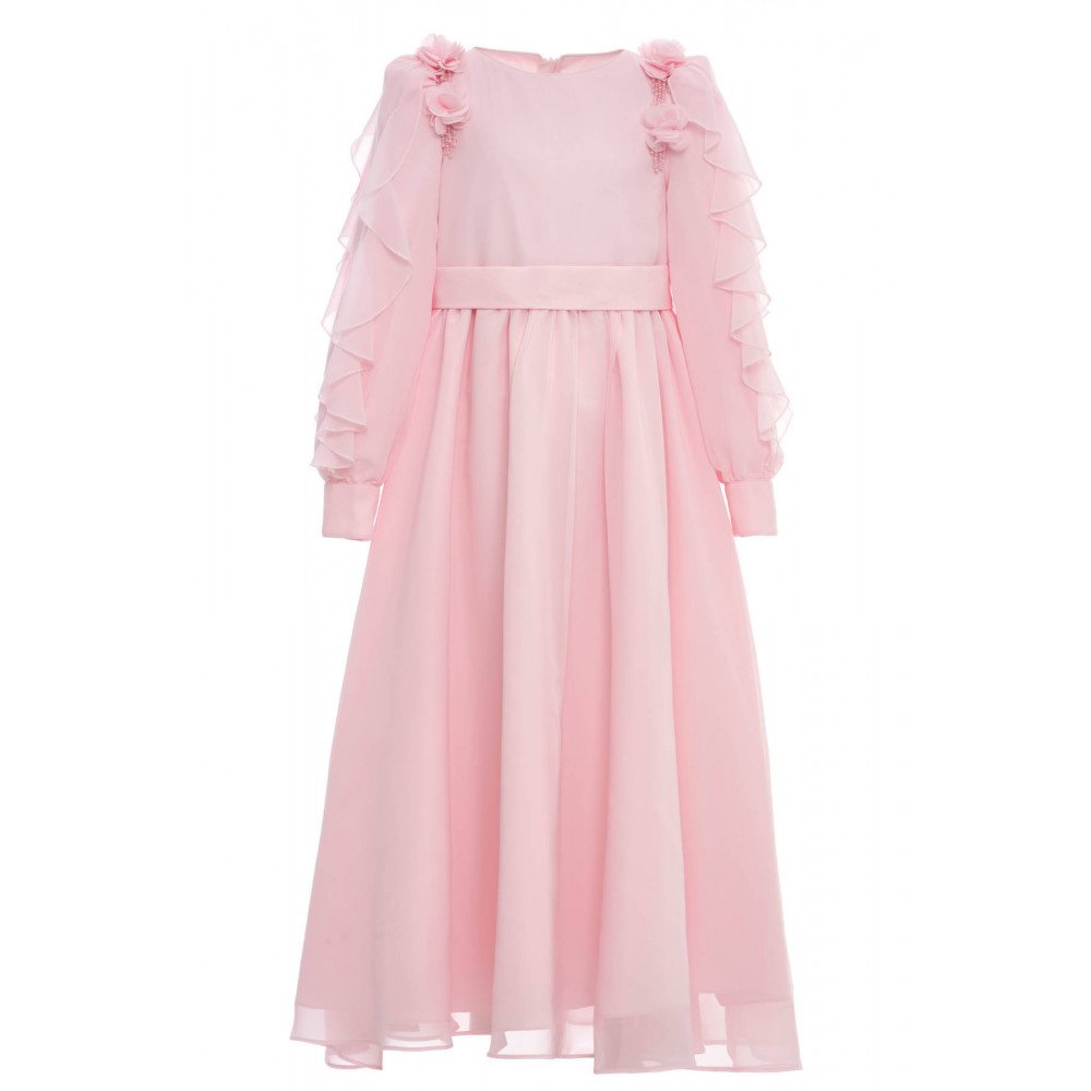 فستان شيفون ماكسي - وردي - لبنات السن المحير والمحجبات 36382