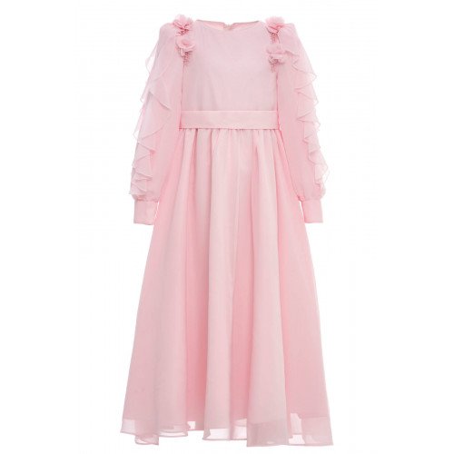 فستان شيفون ماكسي - وردي - لبنات السن المحير والمحجبات 36382