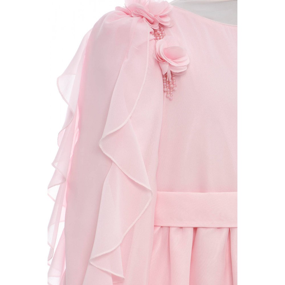 فستان شيفون ماكسي - وردي - لبنات السن المحير والمحجبات 36382