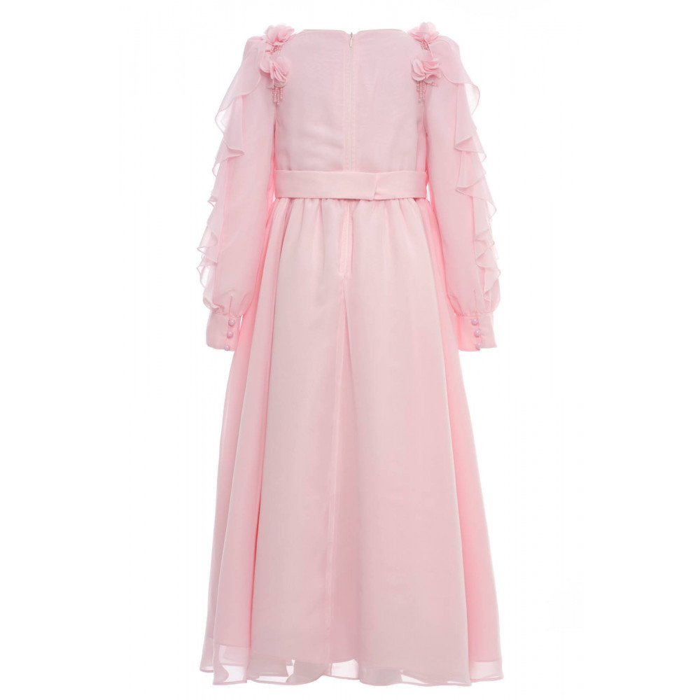 فستان شيفون ماكسي - وردي - لبنات السن المحير والمحجبات 36382