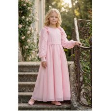 فستان شيفون ماكسي - وردي - لبنات السن المحير والمحجبات 36382