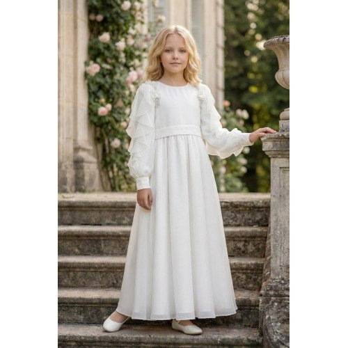 فستان شيفون ماكسي - أبيض - لبنات السن المحير والمحجات 36382