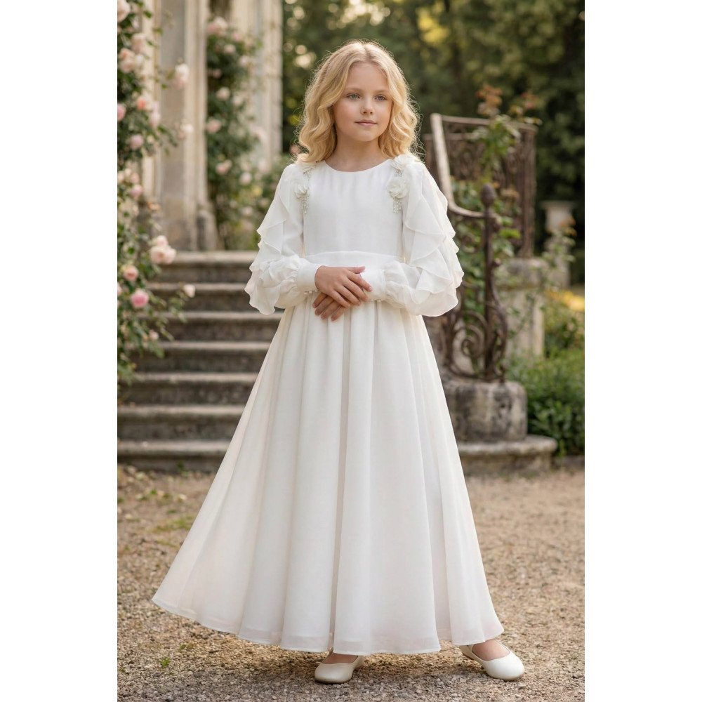 فستان شيفون ماكسي - أبيض - لبنات السن المحير والمحجات 36382