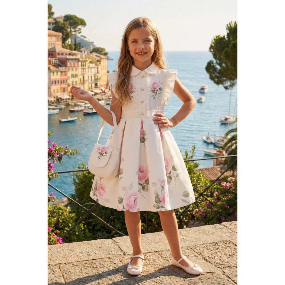 فستان - أبيض - بنقشة زهور مع حقيبة مطابقة 36343