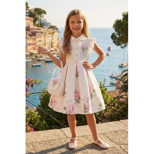 فستان - أبيض - بنقشة زهور مع حقيبة مطابقة 36343