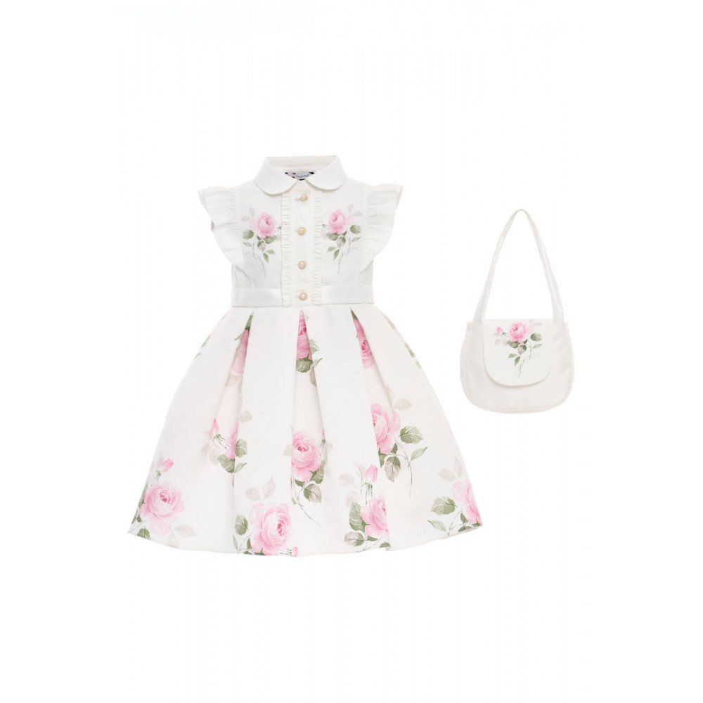 فستان - أبيض - بنقشة زهور مع حقيبة مطابقة 36343