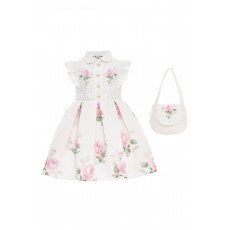 فستان - أبيض - بنقشة زهور مع حقيبة مطابقة 36343