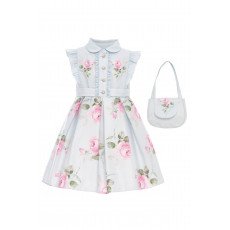 فستان - أزرق - بنقشة زهور مع حقيبة مطابقة 36343