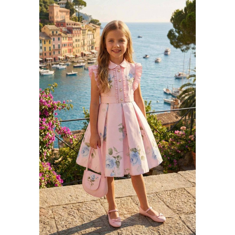 فستان - وردي - بنقشة زهور مع حقيبة مطابقة 36343