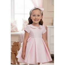 فستان - وردي - مع تفاصيل فيونكة و اكسسوار شعر 36169