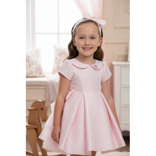 فستان - وردي - مع تفاصيل فيونكة و اكسسوار شعر 36169 فستان - وردي - مع تفاصيل فيونكة و اكسسوار شعر 36169