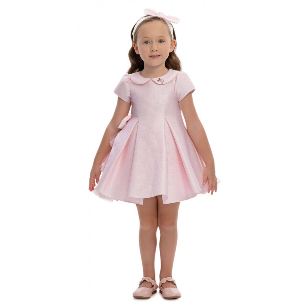 فستان - وردي - مع تفاصيل فيونكة و اكسسوار شعر 36169