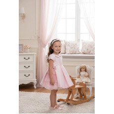 فستان - وردي - مع تفاصيل فيونكة و اكسسوار شعر 36169