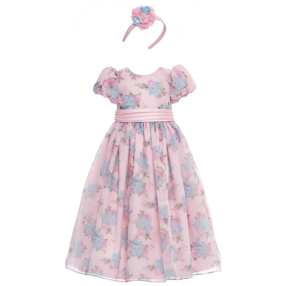 فستان ماكسي - وردي - من الأورجانزا مزين بالزهور مع إكسسوار للشعر 36368