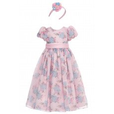 فستان ماكسي - وردي - من الأورجانزا مزين بالزهور مع إكسسوار للشعر 36368