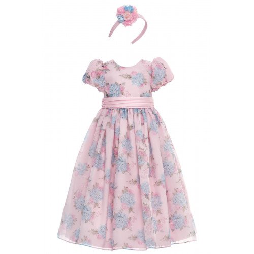 فستان ماكسي - وردي - من الأورجانزا مزين بالزهور مع إكسسوار للشعر 36368