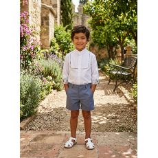 طقم أولادي كلاسيكي  – قميص أبيض بياقة مربعة وشورت أزرق 202614 