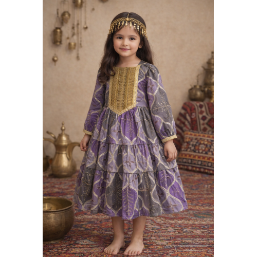 فستان اورجنزا مميز مطرز بنقوش وزخارف - درجات البنفسجي -   240530