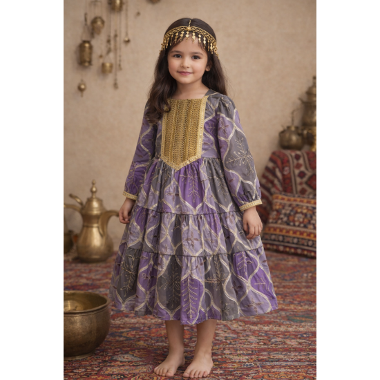 فستان اورجنزا مميز مطرز بنقوش وزخارف - درجات البنفسجي -   240530