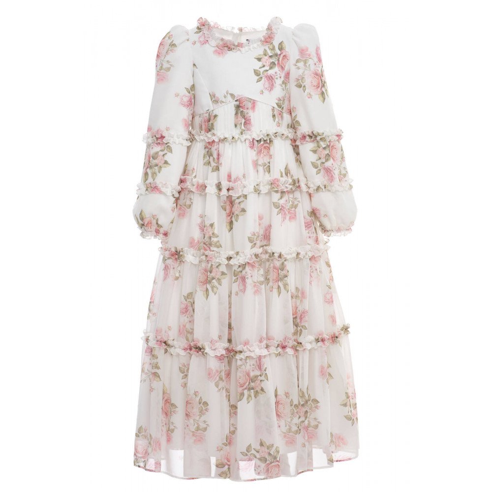 فستان بناتي - بيج - طويل بطبقات وزخرفة زهور وكشكش لبنات السن المحير والمحجبات 36396 فستان بناتي - بيج - طويل بطبقات وزخرفة زهور وكشكش لبنات السن المحير والمحجبات 36396