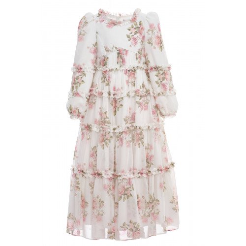 فستان بناتي - بيج - طويل بطبقات وزخرفة زهور وكشكش لبنات السن المحير والمحجبات 36396 فستان بناتي - بيج - طويل بطبقات وزخرفة زهور وكشكش لبنات السن المحير والمحجبات 36396