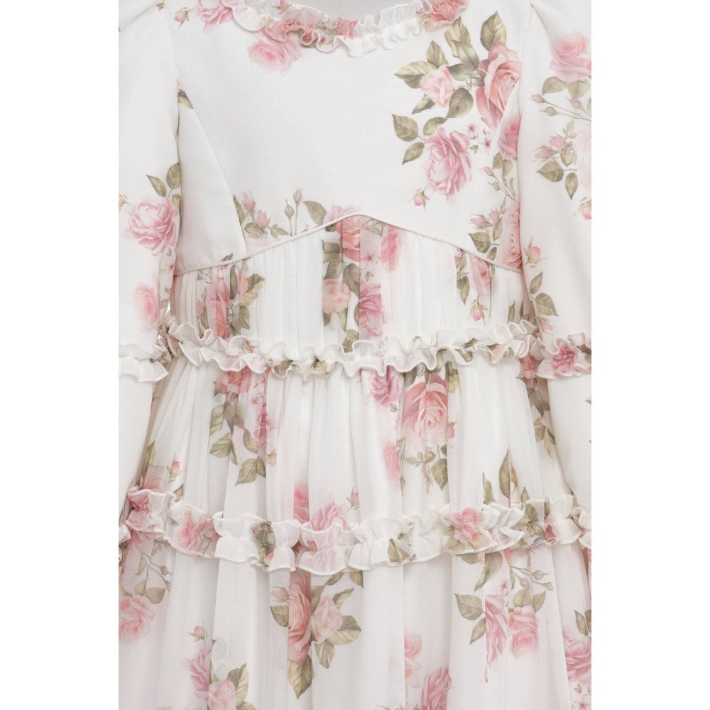 فستان بناتي - بيج - طويل بطبقات وزخرفة زهور وكشكش لبنات السن المحير والمحجبات 36396 فستان بناتي - بيج - طويل بطبقات وزخرفة زهور وكشكش لبنات السن المحير والمحجبات 36396