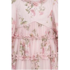 فستان بناتي - وردي - طويل بطبقات وزخرفة زهور وكشكش لبنات السن المحير والمحجبات 36396