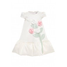 فستان بناتي - أبيض - بأكمام منفوشة مع تطبيقات زهورر 36264