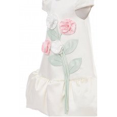 فستان بناتي - أبيض - بأكمام منفوشة مع تطبيقات زهورر 36264