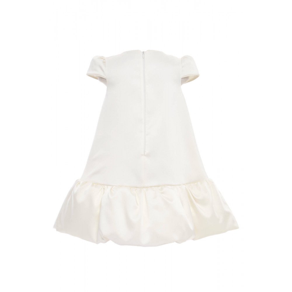 فستان بناتي - أبيض - بأكمام منفوشة مع تطبيقات زهورر 36264