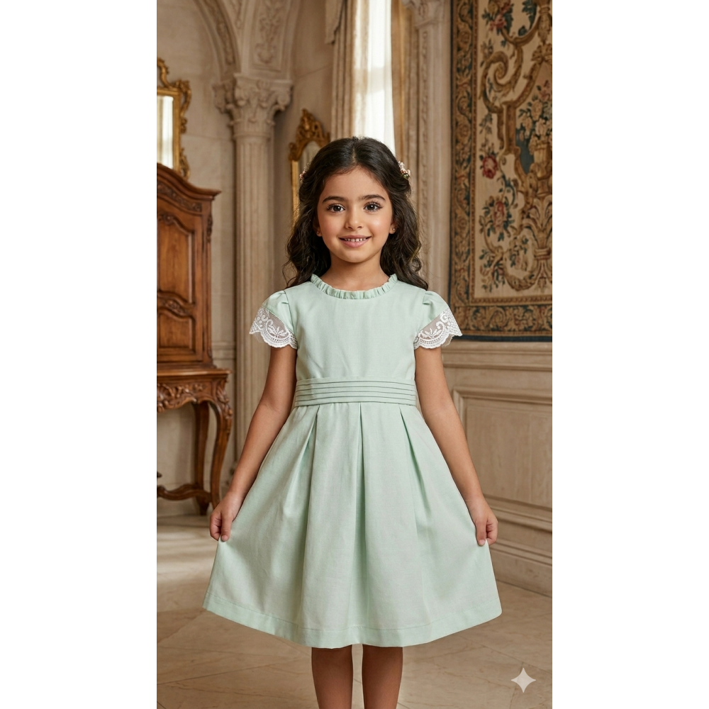 فستان أخضر دانتيل بفتحة ظهر 26008