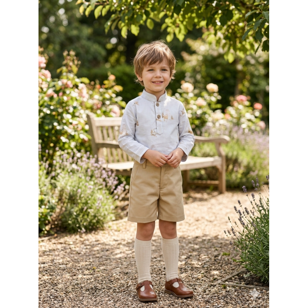 طقم ولادي كلاسيكي - قميص بياقة قصيرة وشورت بيج راقي202618