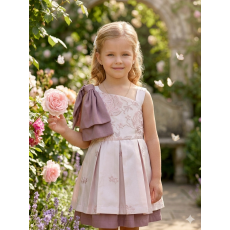 فستان جاكار باللون الوردي المغبر والزهور   202624