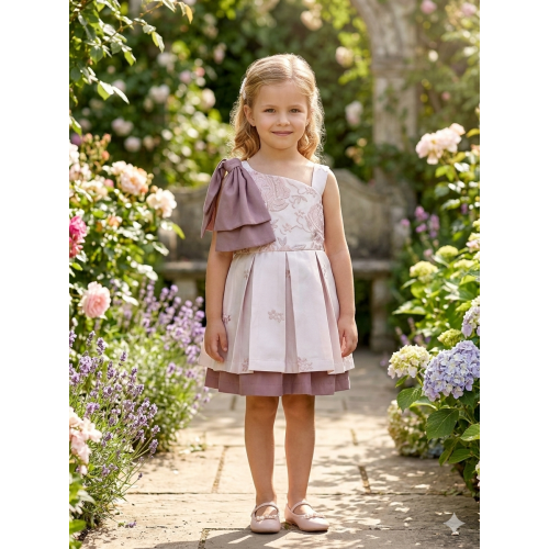 فستان جاكار باللون الوردي المغبر والزهور   202624