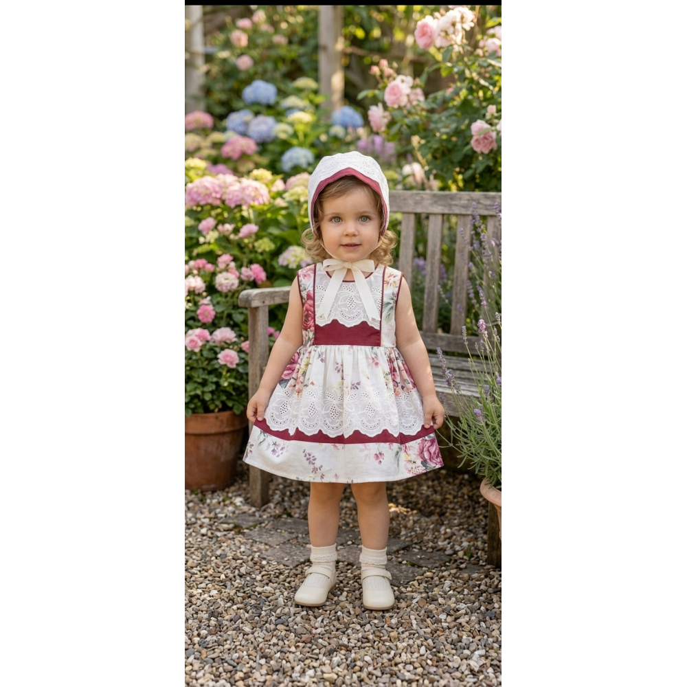 طقم بناتي  فخم فستان الوروود مع قبعة  202625