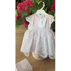 فستان دانتيل - وردي - فاخر للعيد والمناسبات مع قبعة 26016