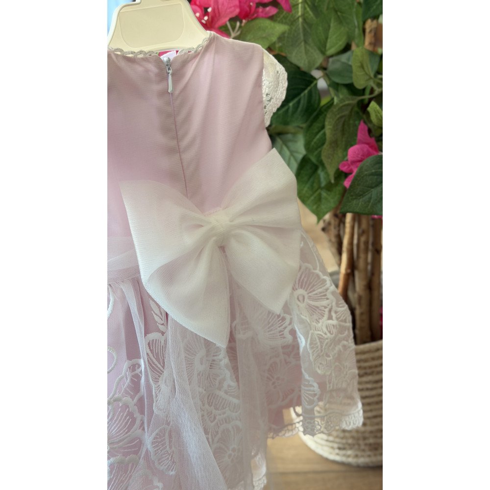 فستان دانتيل - وردي - فاخر للعيد والمناسبات مع قبعة 26016