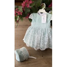 فستان دانتيل - أخضر - فاخر للعيد والمناسبات مع قبعة 26017