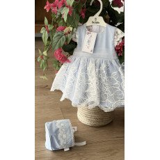 فستان دانتيل - أزرق - فاخر للعيد والمناسبات مع قبعة 26018